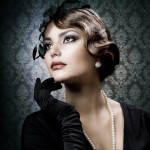 Vintage Retro Style Frau mit schwarzen Handschuhe, Retrofrisur