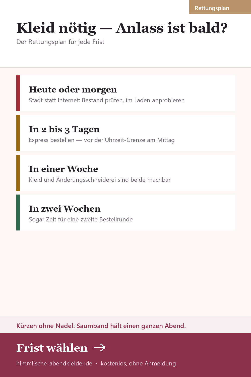 Kleid last minute: der Rettungsplan für heute, drei Tage und eine Woche — mit dem Saumband-Trick zum Kürzen ohne Nadel